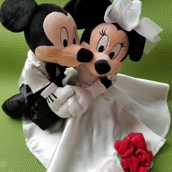 mickey and minnie bride and groom plush